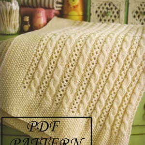 Cable and Lace Blanket Traditional Baby Shawl Knitting Pattern Boy Girl Instant Download PDF