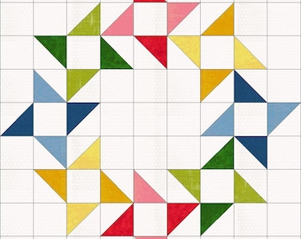 Friendship Wreath Quilt Block Pattern, 4 sizes 6", 8", 10", 12", Modern Geometric Quilt Design, Skill level: Easy, Digital PDF