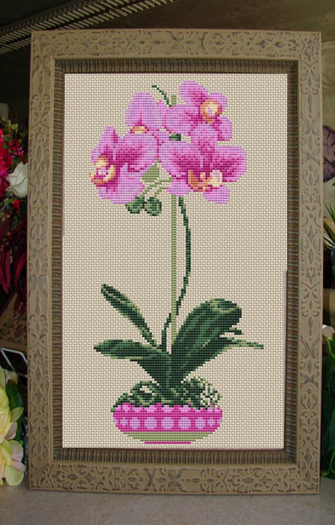 Orchid Cross Stitch Pattern, Flower Cross Stitch, Art Cross Stitch