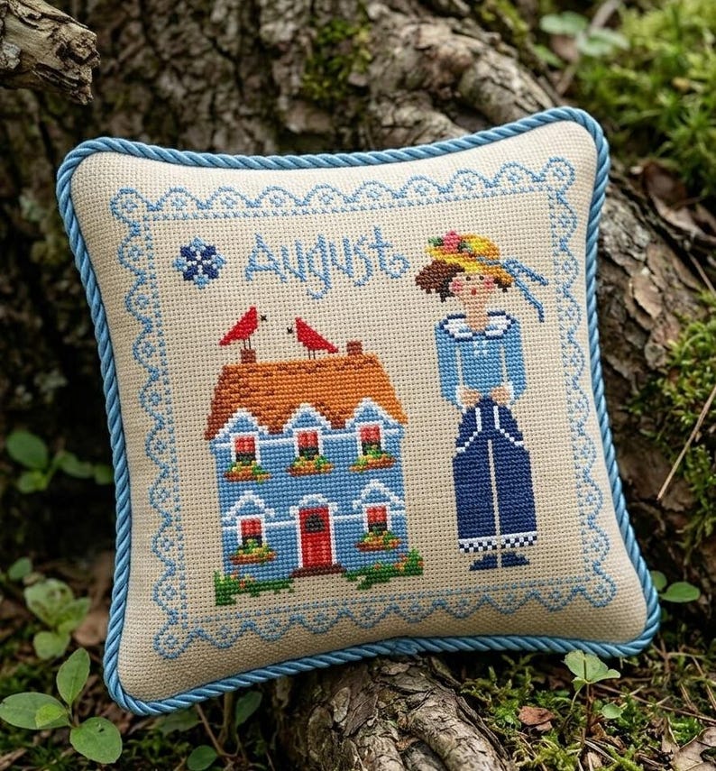 Quirky Calendar Girls August Calendar Girls Cross Stitch Pattern, House Sampler (PDF) image 1