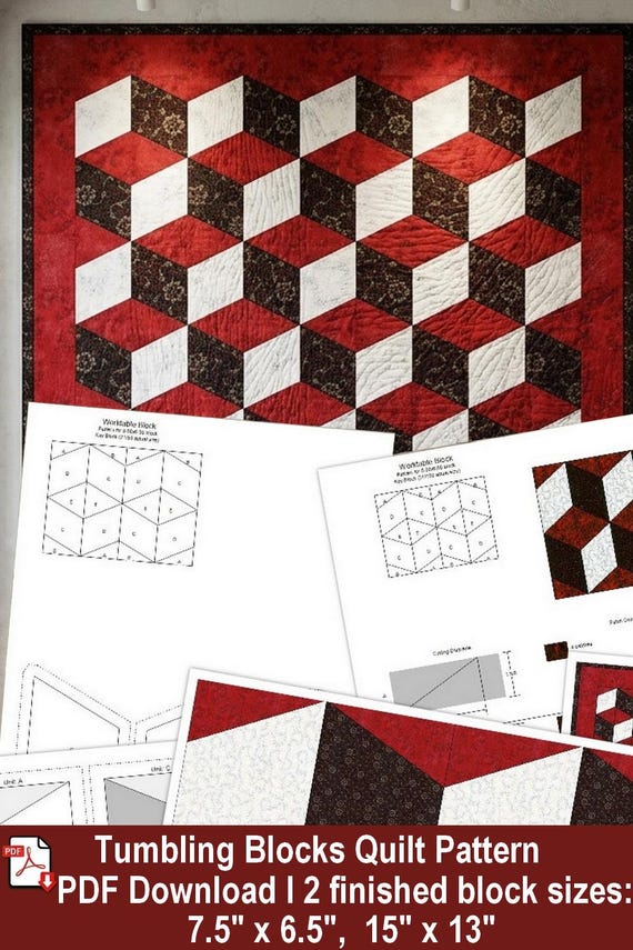 2024 美品 UN3D. BLOCK PATTERN KT SK 36 Digital PDF Quilt Block Pattern|tumbling Blocks Quilt Block