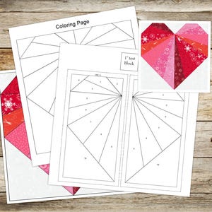 Foundation Paper Piecing (FPP) Vorlagen, Herz Quilt Block Pattern, 4 fertige Blockgrößen: 17,8,9,25 cm, digitales PDF, Instant Download