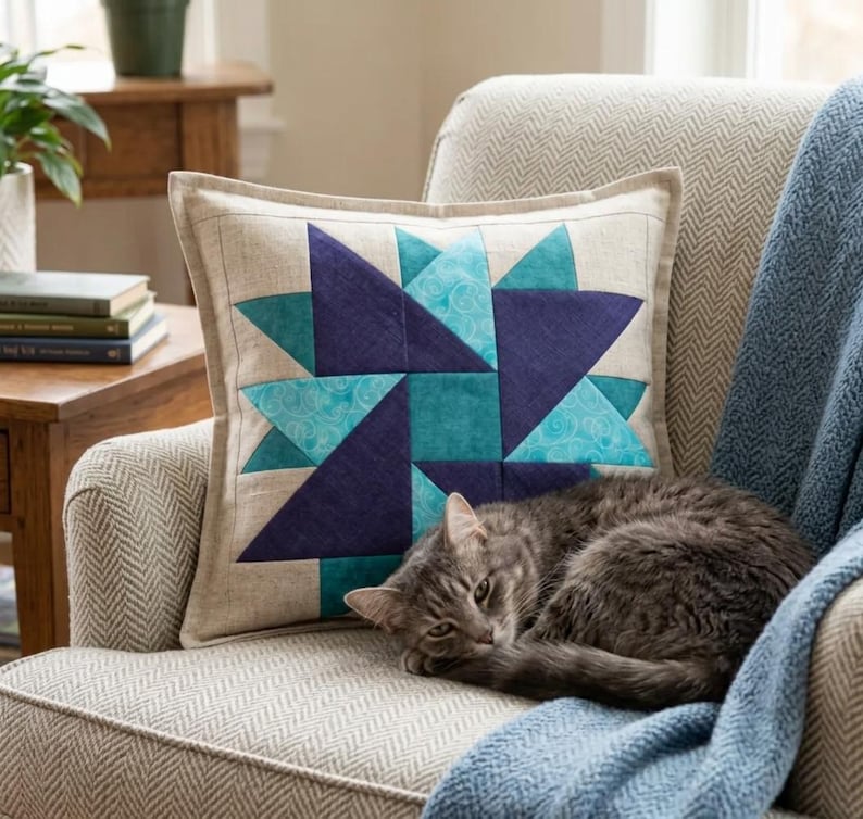 Digital PDF Quilt Block Pattern|Double Aster Quilt Block Pattern|Modern Patchwork|Instant Download image 3