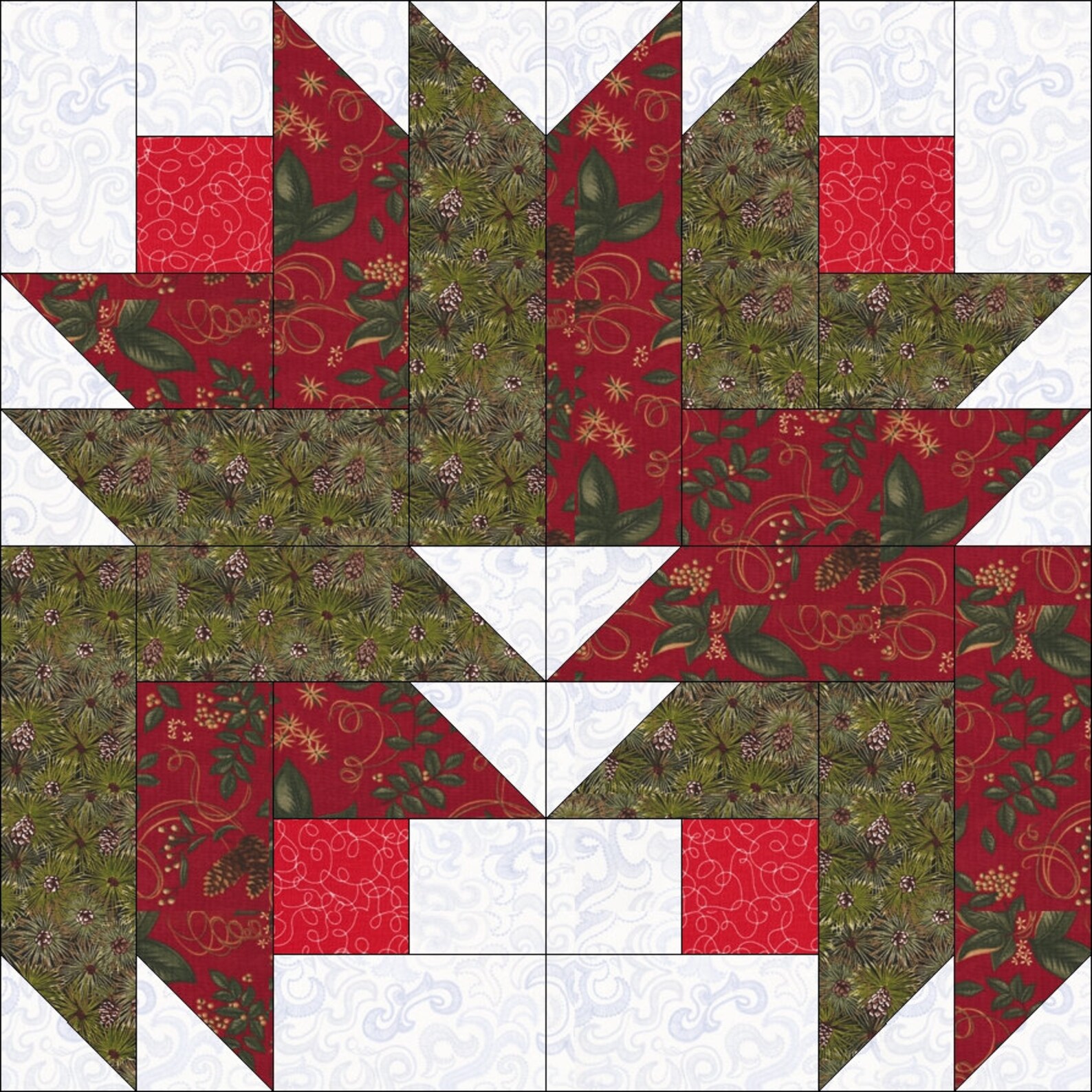 Digital Pdfchristmas Rose Wreath Quilt Block Patternmodern Etsy