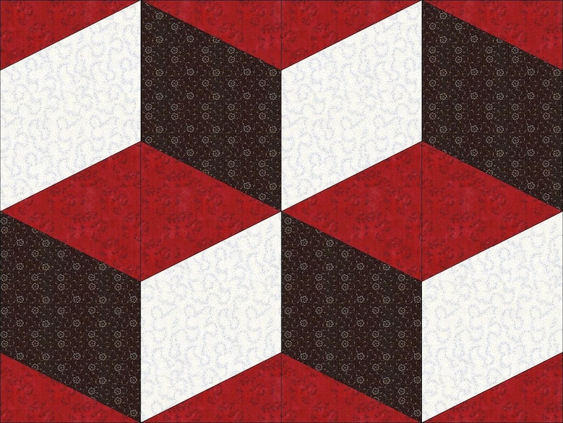 Digital PDF Quilt Block Pattern|Tumbling Blocks Quilt Block Pattern|3D Quilt Design|Modern Patchwork| Instant Download image 1