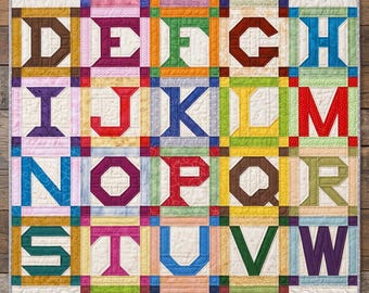 Alphabet Quilt Block Pattern PDF, Letters A-Z, Three sizes: 6,7,9", Modern Patchwork