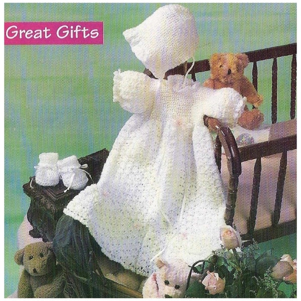 Vintage crochet baby pattern Christening Gown SET: the gown, bonnet, and booties|instant download PDF