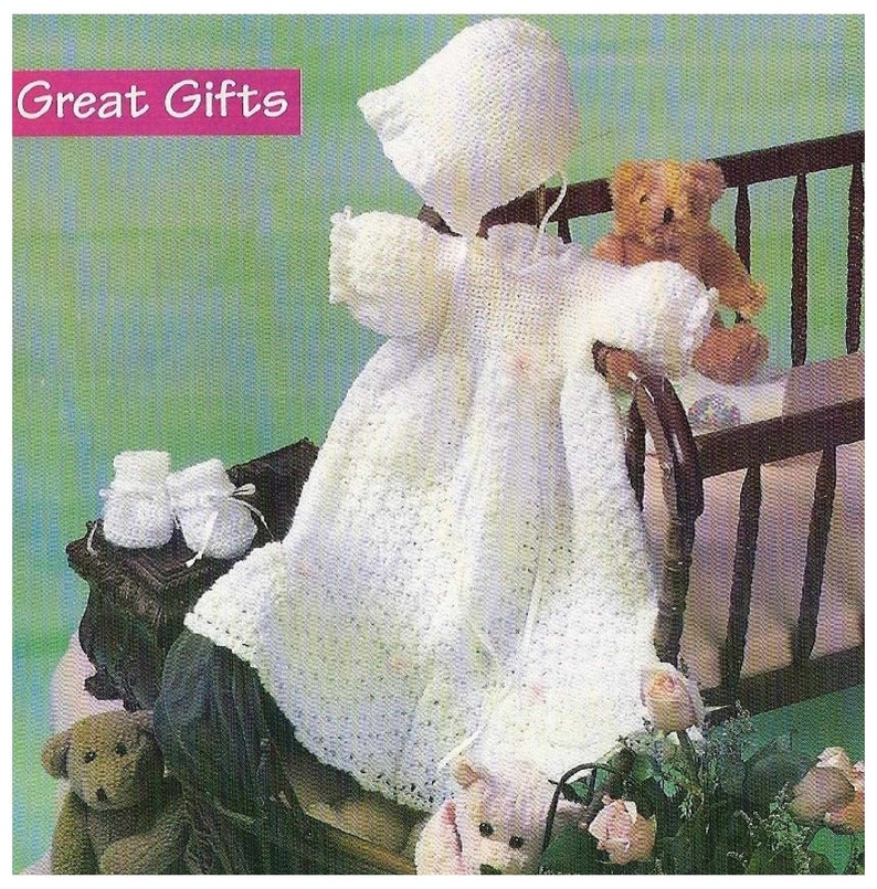 Vintage crochet baby pattern Christening Gown SET: the gown, bonnet, and bootiesinstant download PDF image 1