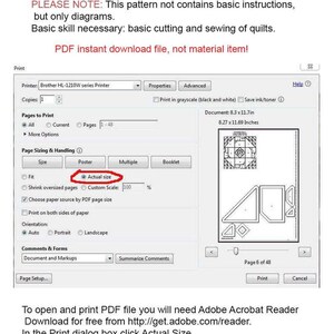 K&ouml;nnte beinhalten: Screenshot eines Druckdialogfelds mit Optionen zum Drucken eines PDF-Musters. Das Bild hebt die Option "Tats&auml;chliche Gr&ouml;&szlig;e" zum Drucken hervor. Die Dokumentgr&ouml;&szlig;e betr&auml;gt 21,08 x 29,72 cm. Text oben zeigt an, dass es sich um einen PDF-Download handelt.