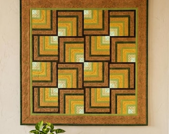 Patrón de bloque de colcha Quarter Log Cabin, cuatro tamaños: 6, 8, 10, 12", patchwork moderno, descarga instantánea en PDF.
