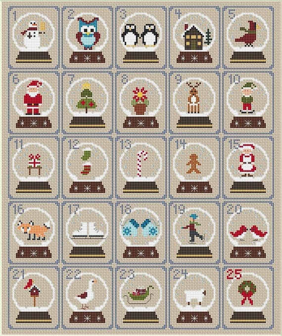 Advent Calendar Cross Stitch Pattern, December Advent Calendarv Primitive Cross Stitch Pattern, Christmas, Motifs, Instant Download, PDF - Etsy