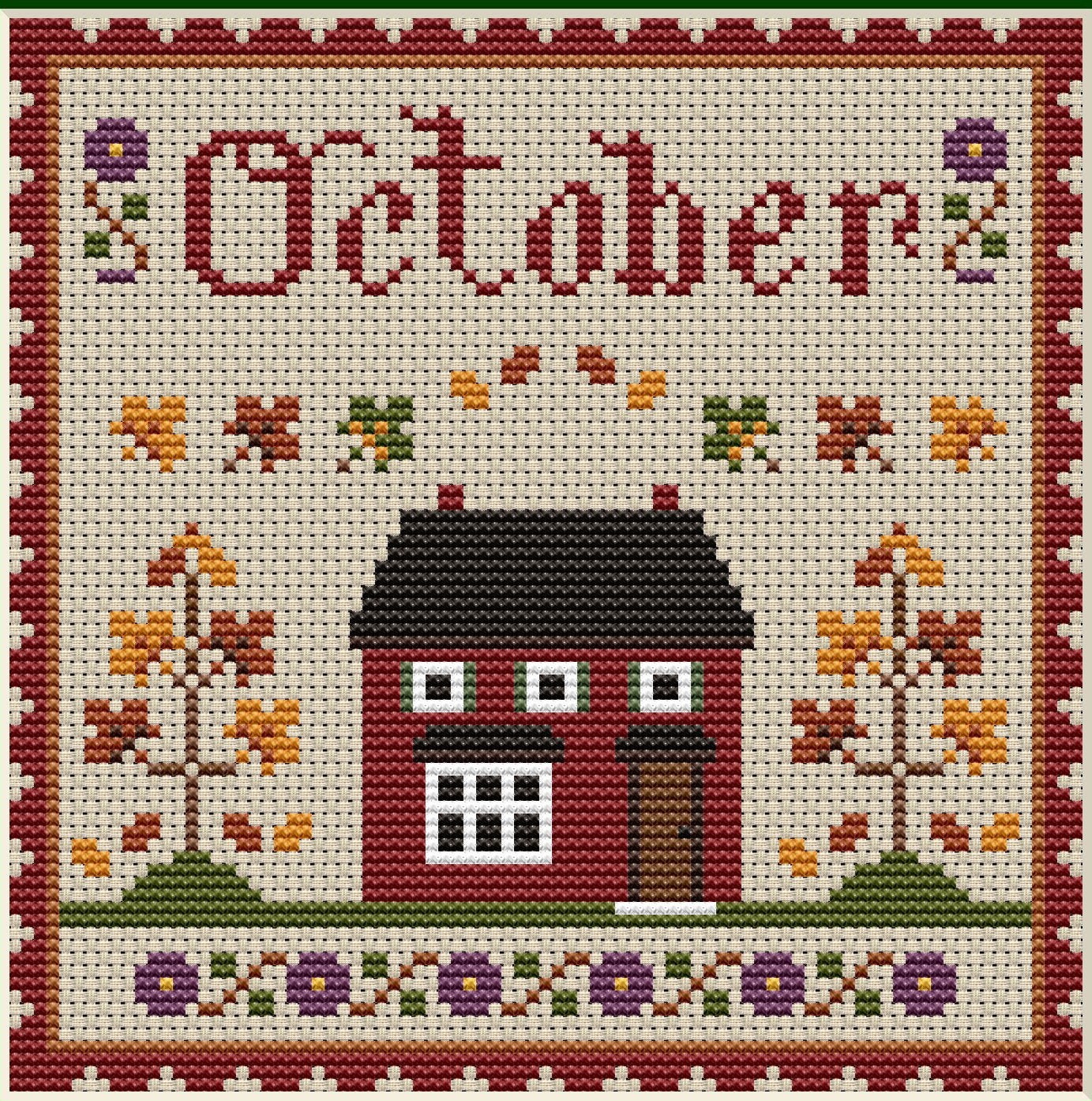 October Cross Stitch Pattern October Monthly Sampler | Etsy