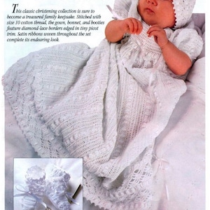 Vintage Crochet Pattern - Christening Collection - Baby set: the gown, bonnet, and booties