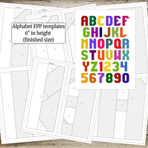 Plantillas de patchwork de papel base (FPP)/Patrón de bloque de edredón alfabético/Tamaño del bloque terminado: 6"/PDF digital/Descarga instantánea