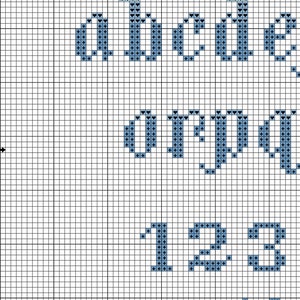 Modèle de point de croix alphabet et nombresFantaisie cursiveTableau de polices de caractères moderne au point de croixLettres au point de croix avec lettrage à la mainPDFTéléchargement instantané image 3