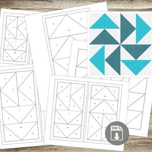 Foundation Paper Piecing Templates, Flying Geese (2) Quilt Block Pattern, Modern Patchwork, 6 Sizes: 4,5,6,8,10,12", Instant Download PDF