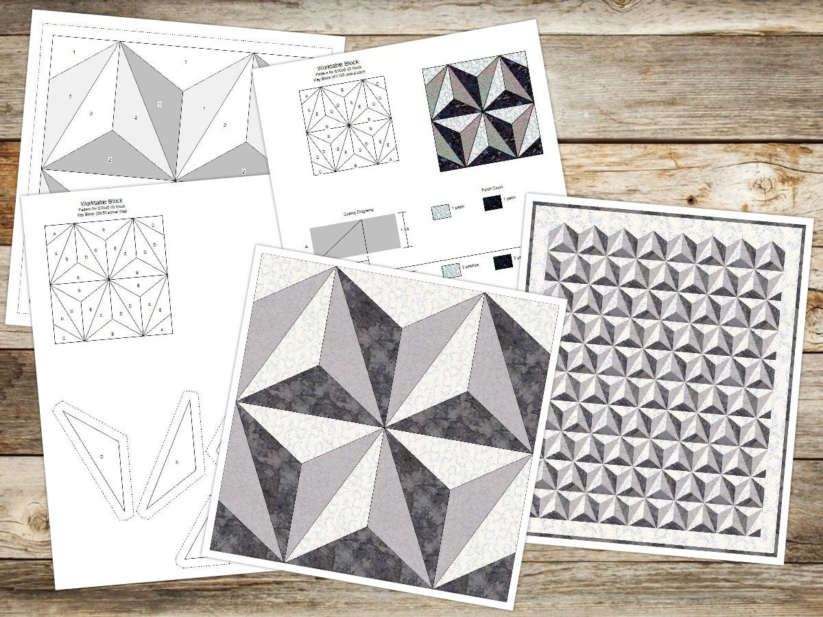 Quilt Pattern Simulating Blocks Digital PDF Quilt Block Pattern|3d Illusion Quilt Block Pattern|optical ...