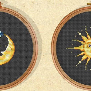 Set, Cross stitch pattern &quot;Sun and Moon, Earth&quot;, Counted cross, Astrological embroidery, scheme, wall decor for home - Download PDF