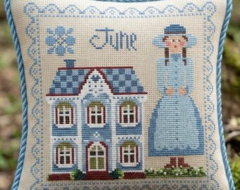 Quirky Calendar Girls, June Cross Stitch Pattern, House Sampler,PDF, Primitive cross stitch pattern,Digital download