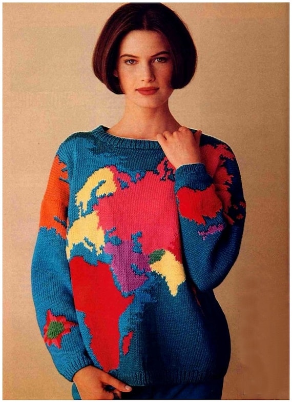 Vintage Knitting Pattern|Intarsia Charts for World Map Sweater|Pattern from  Vogue Knitting Magazine 1991 Spring-Summer|Instant Download PDF