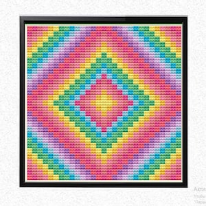 Primitive cross stitch pattern,Geometric cross stitch pattern, Rainbow colors,nursery decoration,modern cross stitch, PDF, instant download,