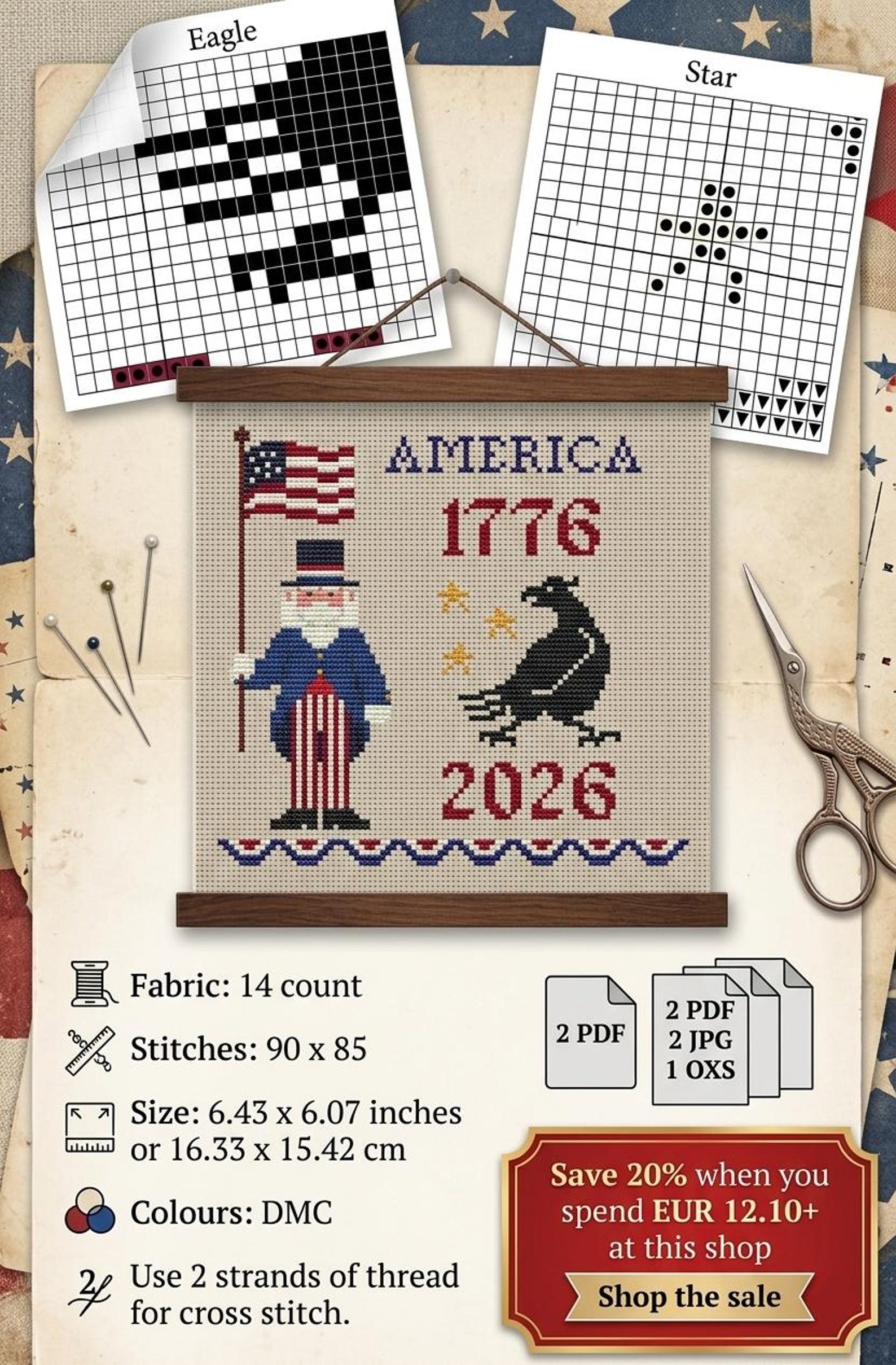 America 1776-2026 Cross Stitch Pattern, USA 250th Anniversary Sampler ...
