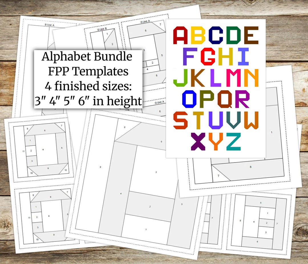 Foundation Paper Piecing (FPP) Templates, Alphabet (2) Bundle, Quilt ...
