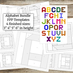 Mallar för Foundation Paper Piecing (FPP), alfabetspaket (2), quiltblocksmönster, 4 storlekar (3, 4, 5, 6"), digital PDF, direktnedladdning