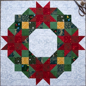 Christmas Wreath (3) Quilt Block Pattern, Digital PDF, Modern Patchwork, Holiday Quilt