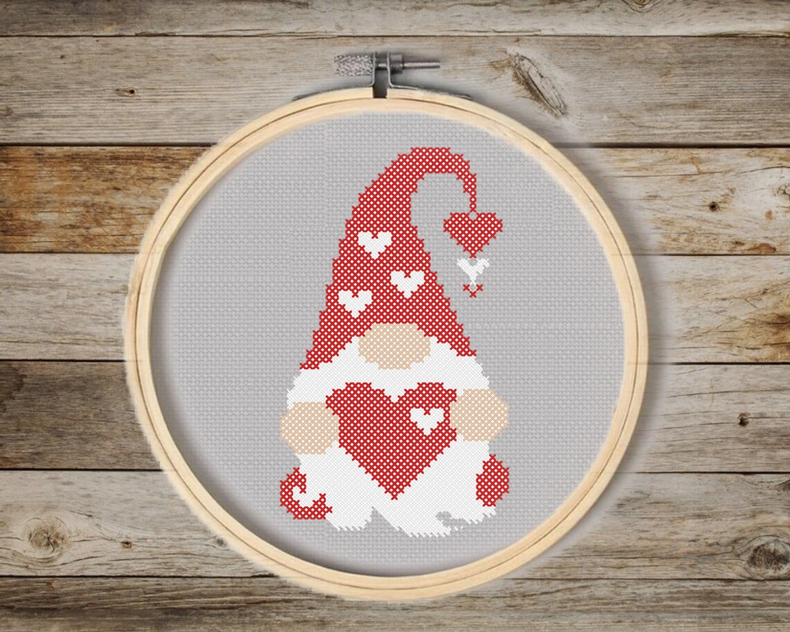 Valentines gnome Cross stitch patternFunny Christmas Gnome Etsy