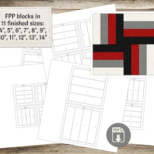 Foundation Paper Piecing FPP Templates, Rail Fence Quilt Block Pattern, 11 Sizes: 4,5,6,7,8,9,10,11,12,13,14", Modern Patchwork, Digital PDF