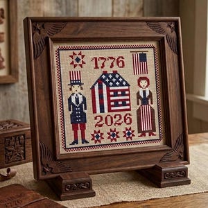 4th of July Cross Stitch Pattern PDF, Patriotic American Sampler, 1776 2026 USA Semiquincentennial, Primitive Uncle Sam Liberty