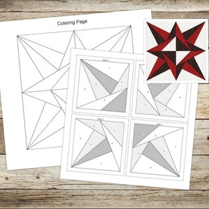 Foundation Paper Piecing (FPP) Templates, Star Quilt Block Pattern, 5 finished block sizes: 6,8,10,12,14&quot;, Digital PDF, Instant Download