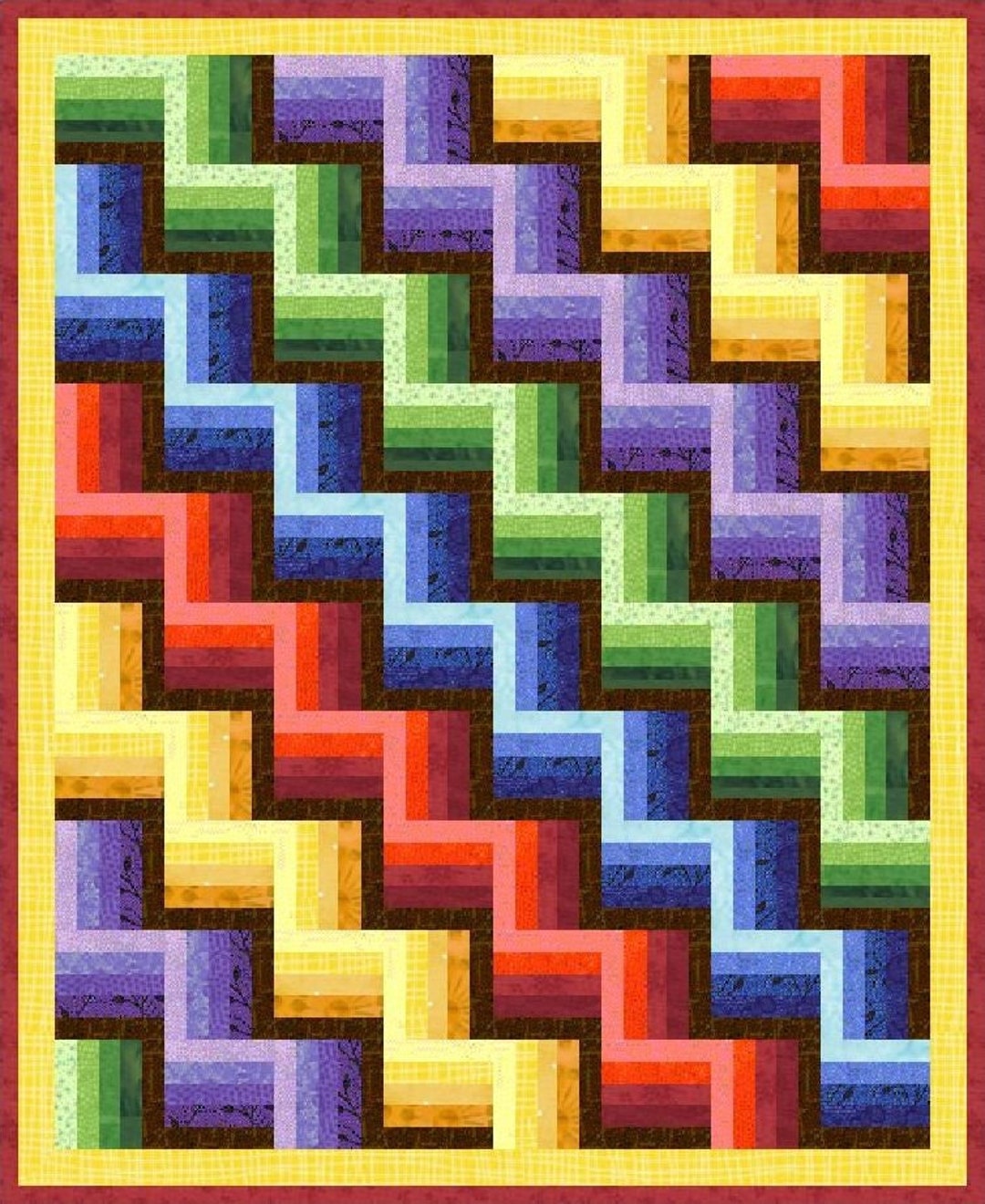 Digital PDF Quilt Block Pattern|rainbow Rail Fence Quilt Block Pattern ...