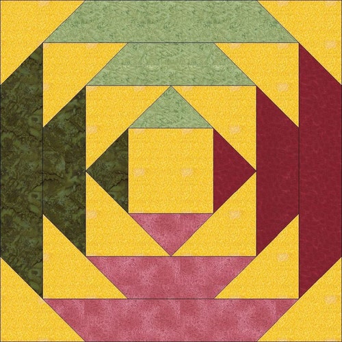 Padrão de bloco de colcha Pineapple Log Cabin | Patchwork moderno (PDF digital)
