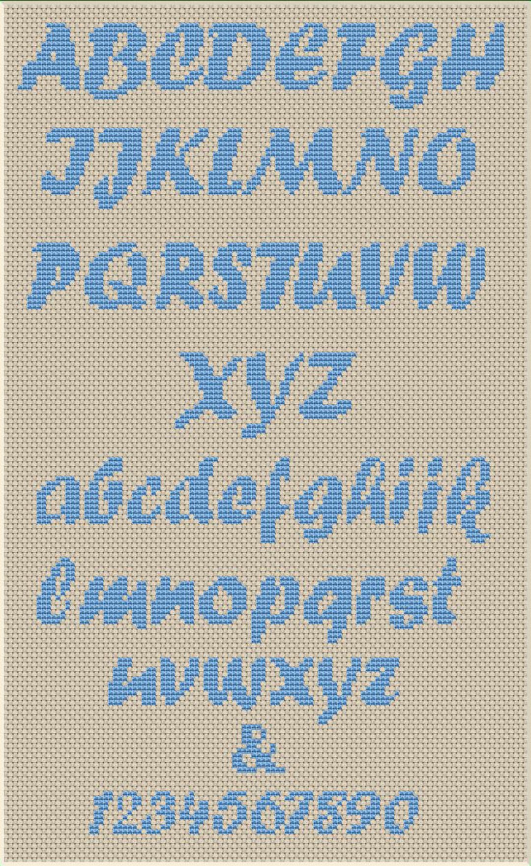 Cross Stitch Alphabet and Numbers Pattern, Fancy Cursive,modern Xstitch
