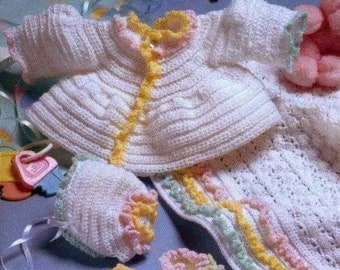 Vintage Knitting Pattern Baby set: the gown,blanket, bonnet, and booties Vintage Crochet Pattern  PDF Instant Digital Download Baby Shawl