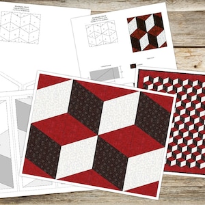 Digital PDF Quilt Block Pattern|Tumbling Blocks Quilt Block Pattern|3D Quilt Design|Modern Patchwork| Instant Download image 3