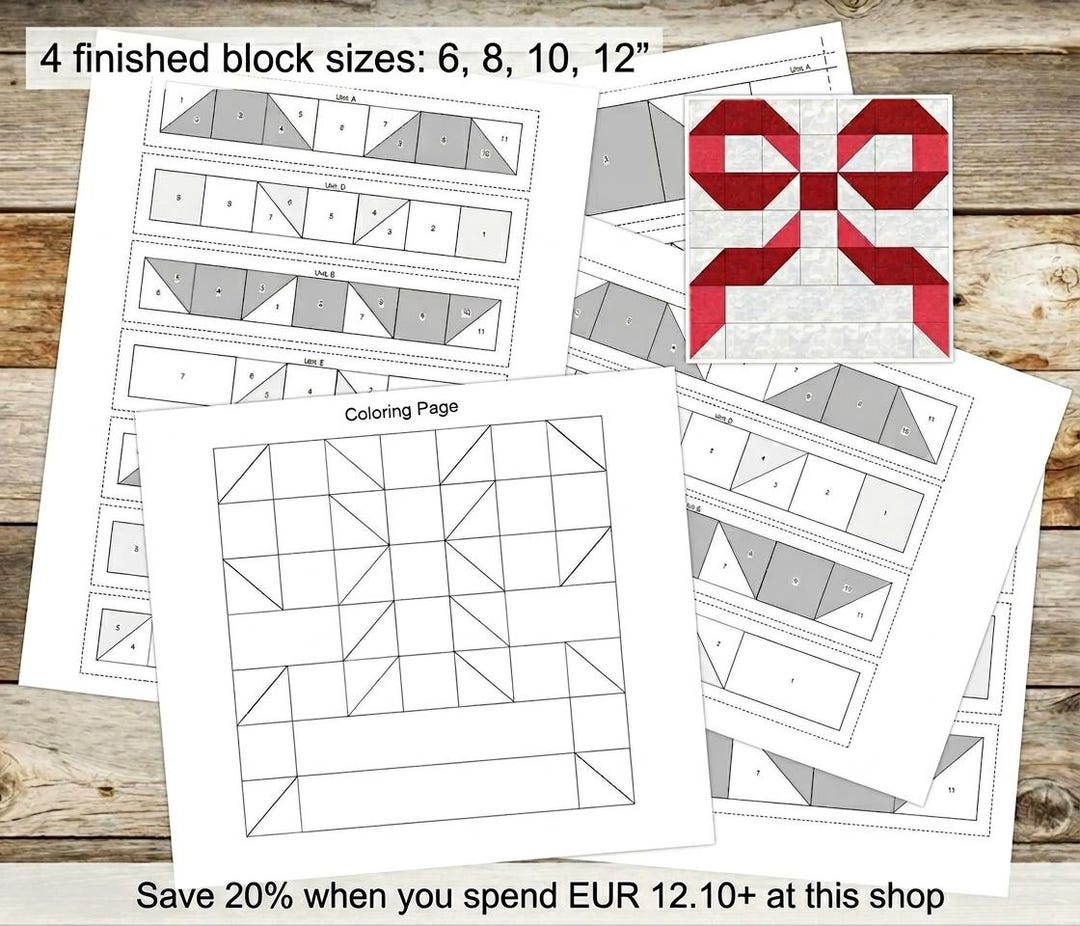 Foundation Paper Piecing (FPP) Templates, Ribbon Bow Quilt Block ...