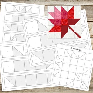 Foundation Paper Piecing (FPP) Vorlagen, Ahornblatt Quilt-Block-Muster, 3 fertige Blockgrößen: 17,8,25 cm, digitales PDF, Instant Download