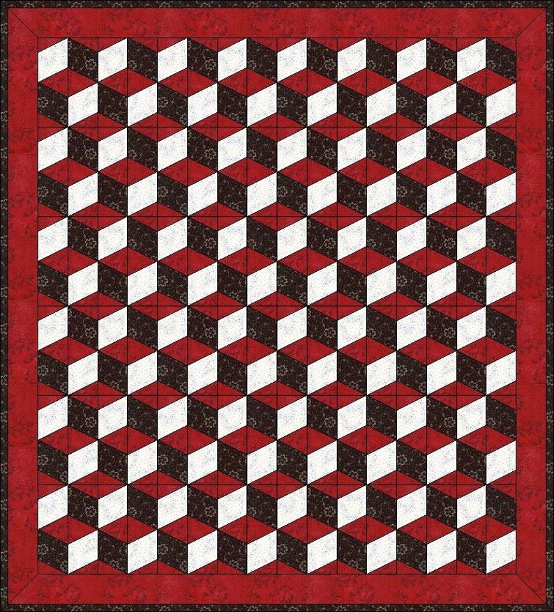 Digital PDF Quilt Block Pattern|Tumbling Blocks Quilt Block Pattern|3D Quilt Design|Modern Patchwork| Instant Download image 2