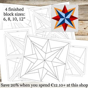 Foundation Paper Piecing FPP Templates|Mariners Compass Quilt Block Pattern|4 finished block sizes: 6,8,10,12"|Digital PDF|Instant Download
