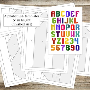 Mallar för Foundation Paper Piecing (FPP), quiltblockmönster med alfabet, färdig blockstorlek 13 cm hög, digital PDF, direktnedladdning