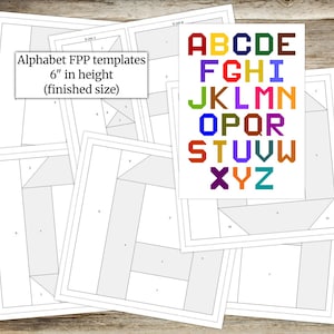 Mallar för Foundation Paper Piecing (FPP), mönster för alfabet (2) quiltblock, färdig storlek är 15 cm hög, digital PDF, direktnedladdning