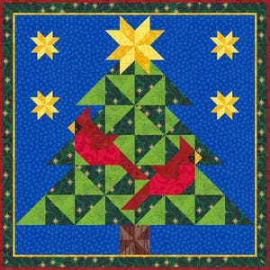 Digitales PDF | Weihnachtsbaum und Kardinäle Quilt Anleitung | Modernes Patchwork | Sofort Download