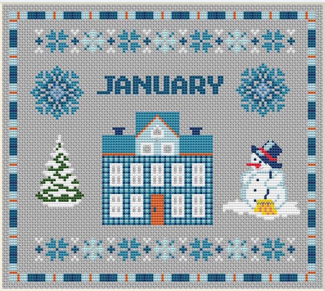 January Patchwork January Cross Stitch Patternjanuary Monthly Sampler Calendar - Etsy