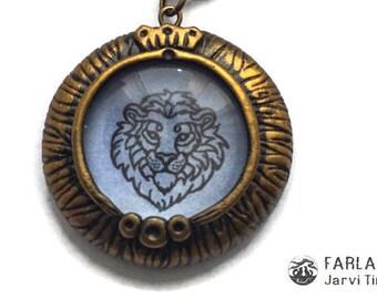 Lion pendant, Polymer clay pendant, Glass cabochon amulet, Lion amulet, Animal amulet, Handmade jewelry, Wild animal amulet, Big Cat pendant