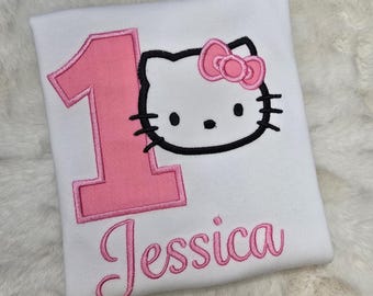Personalised Cute cat Birthday Tshirt, Cute cat number tshirt , Cute cat birthday party,  birthday outfit, Cute cat party theme