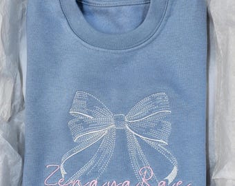 Cute embroidered personalised bow sweater