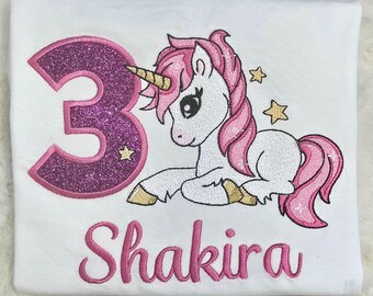 Unicorn Birthday Tshirt, Rainbow Unicorn birthday party, Unicorn themed party, unicorn birthday outfit, 3th birthday, Birthday tshirt